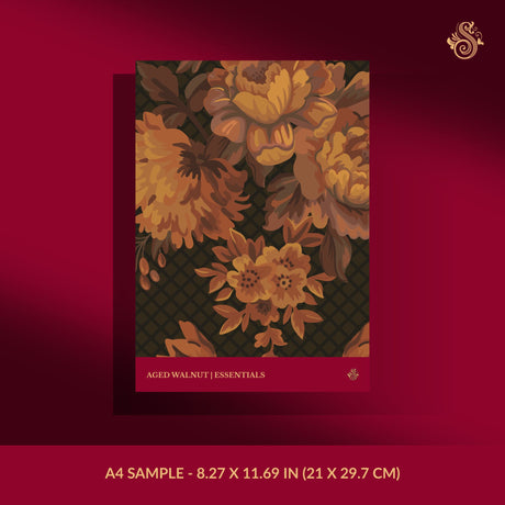 A dark and moody floral wallpaper sample.