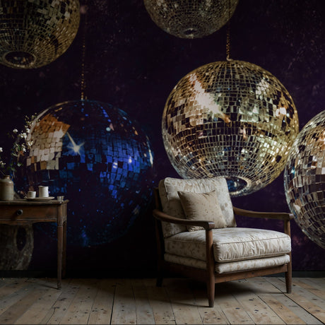 Dark Moody Disco Glam Mirrorball Wallpaper Mural {Glamour Boogie} Wallpaper Mural Sckribbles