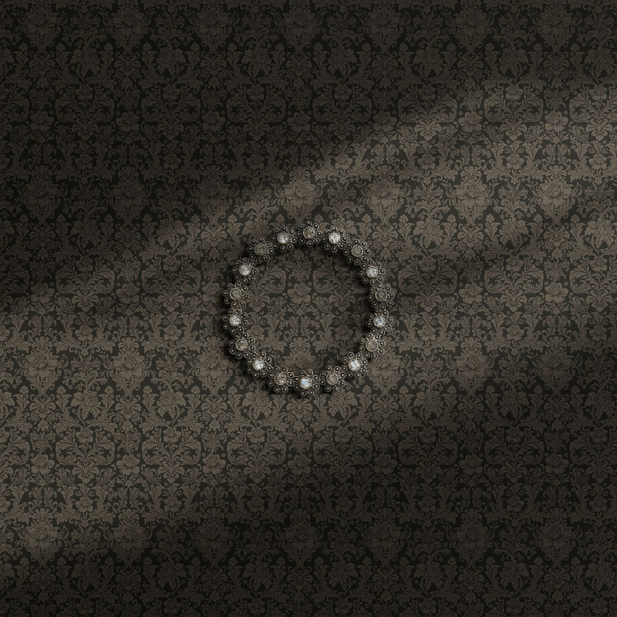 Moody neutral brown damask wallpaper.