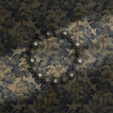 Blue, green, and beige vintage tree wallpaper.