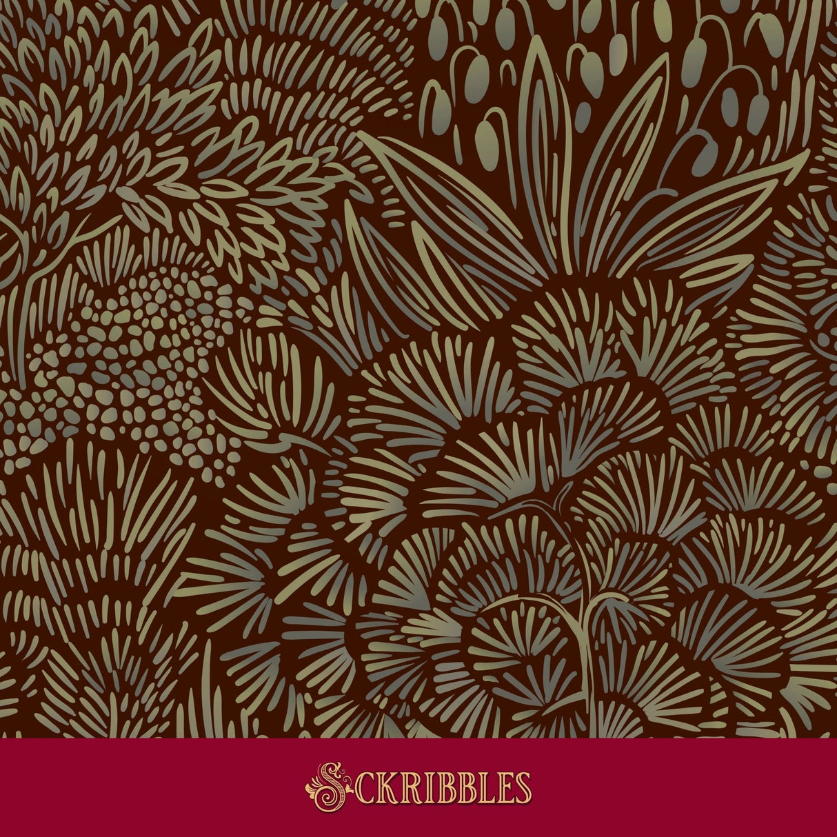 Moody warm brown botanical wallpaper.