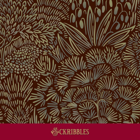 Moody warm brown botanical wallpaper.