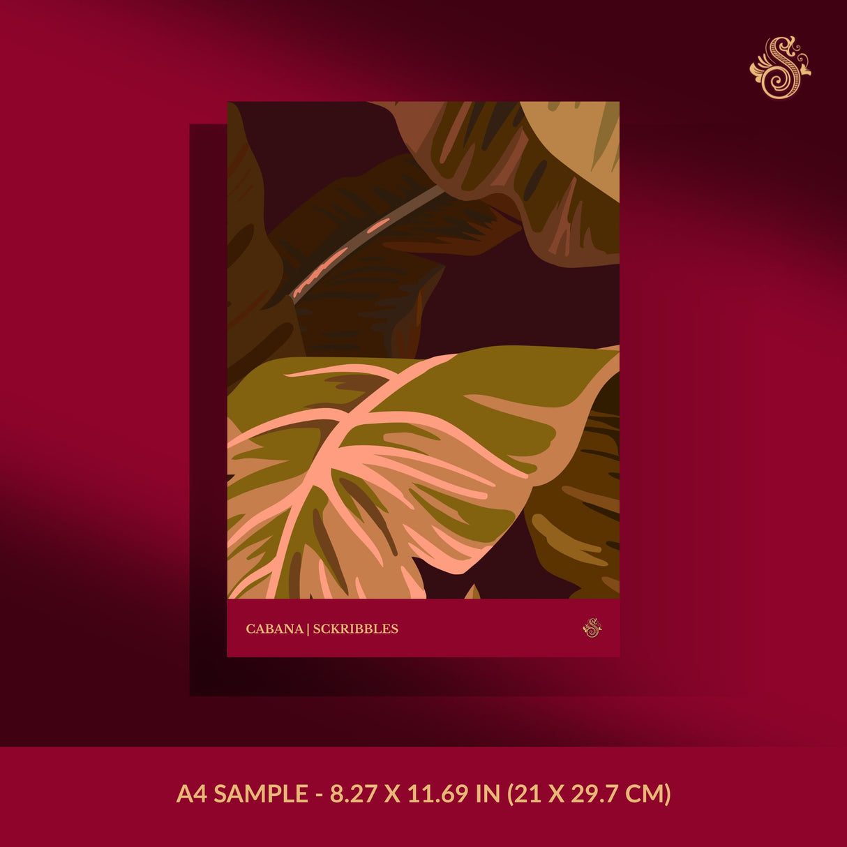 Moody warm tropical banana leaf wallpaper sample.