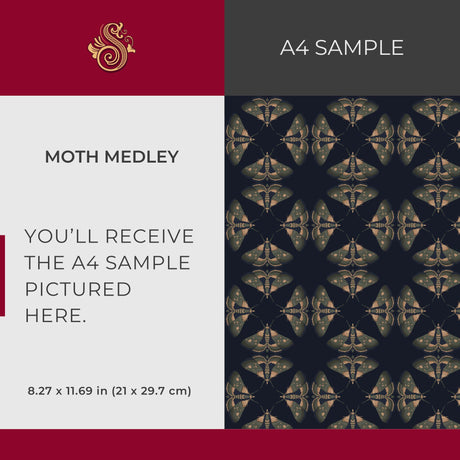 Moth Matrix | Moody Dark Academia Geometrical Moth Wallpaper Wallpaper Sckribbles Signature - Premium Non-Woven A4 Sample - 8.3 × 11.7 in (21 × 29.7 cm) Moth Medley