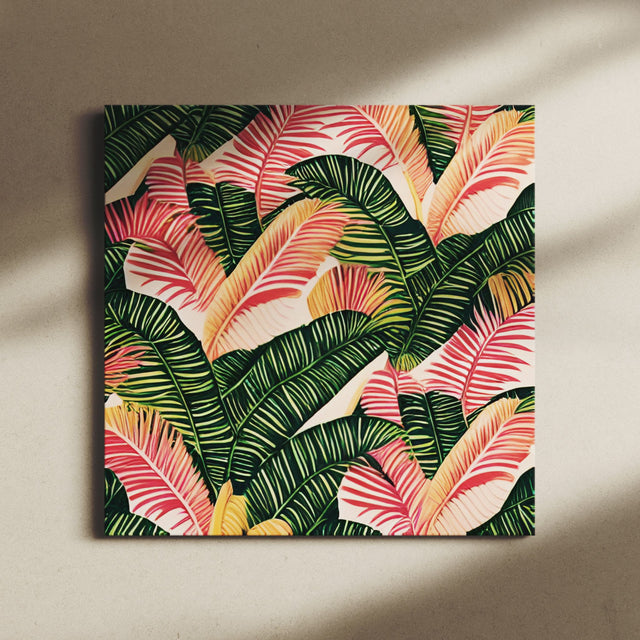 Tropical Pink and Green Palm Leaves Wall Art Canvas {Staycation Vibes} Canvas Wall Art Sckribbles   