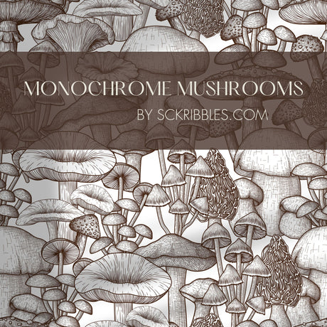 Fun Brown & White Graphic Fungi Wallpaper {Monochrome Mushrooms} Wallpaper Sckribbles   