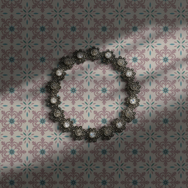 Muted European tile wallpaper.