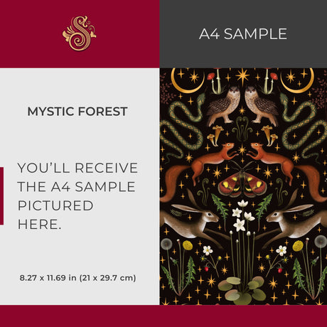 Mystic Forest | Dark Moody Whimsical Woodland Animal Wallpaper Wallpaper Sckribbles Signature - Premium Non-Woven A4 Sample - 8.3 × 11.7 in (21 × 29.7 cm)