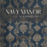 Vintage Blue and Cream Damask Wallpaper {Navy Manor} Wallpaper Sckribbles   
