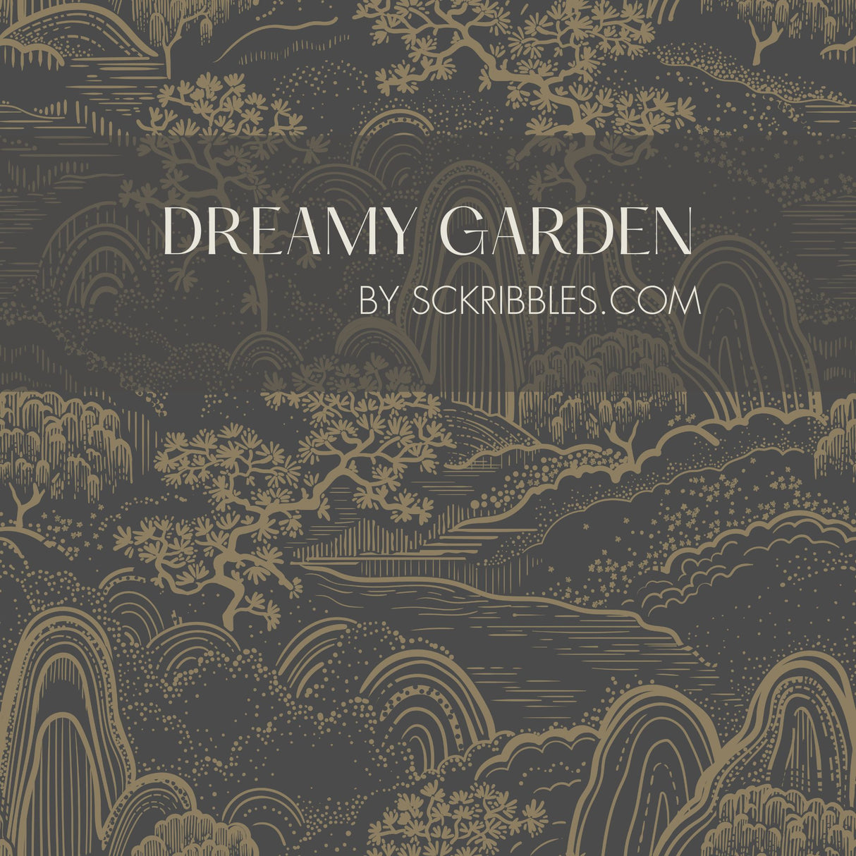Moody Botanical Scenic Asian Wallpaper {Serene Ascend} Wallpaper Sckribbles