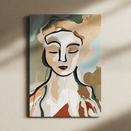 Modern Boho Portrait Canvas Wall Art of a Woman in Neutral Tones {Beige Bohemian} Canvas Wall Art Sckribbles   