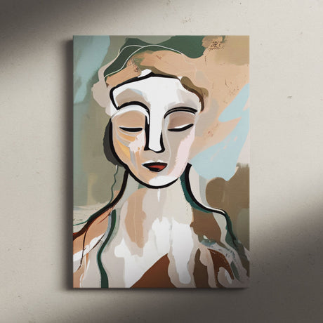 Modern Boho Portrait Canvas Wall Art of a Woman in Neutral Tones {Beige Bohemian} Canvas Wall Art Sckribbles   
