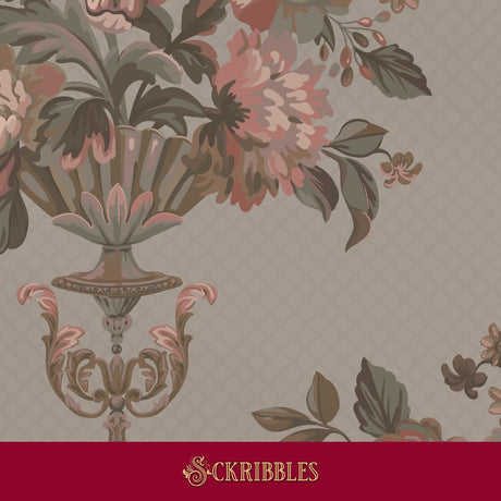 Neutral-toned vintage floral wallpaper with an antique look.