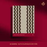 Neutral beige and brown wavy striped wallpaper sample.