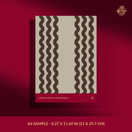 Neutral beige and brown wavy striped wallpaper sample.