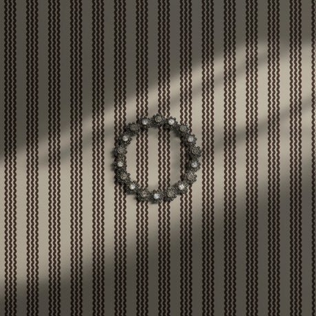 Neutral beige and brown wavy striped wallpaper.
