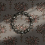 Neutral vintage floral wallpaper.