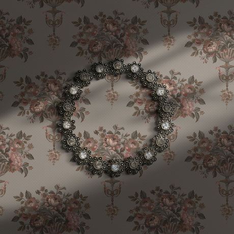 Neutral vintage floral wallpaper.