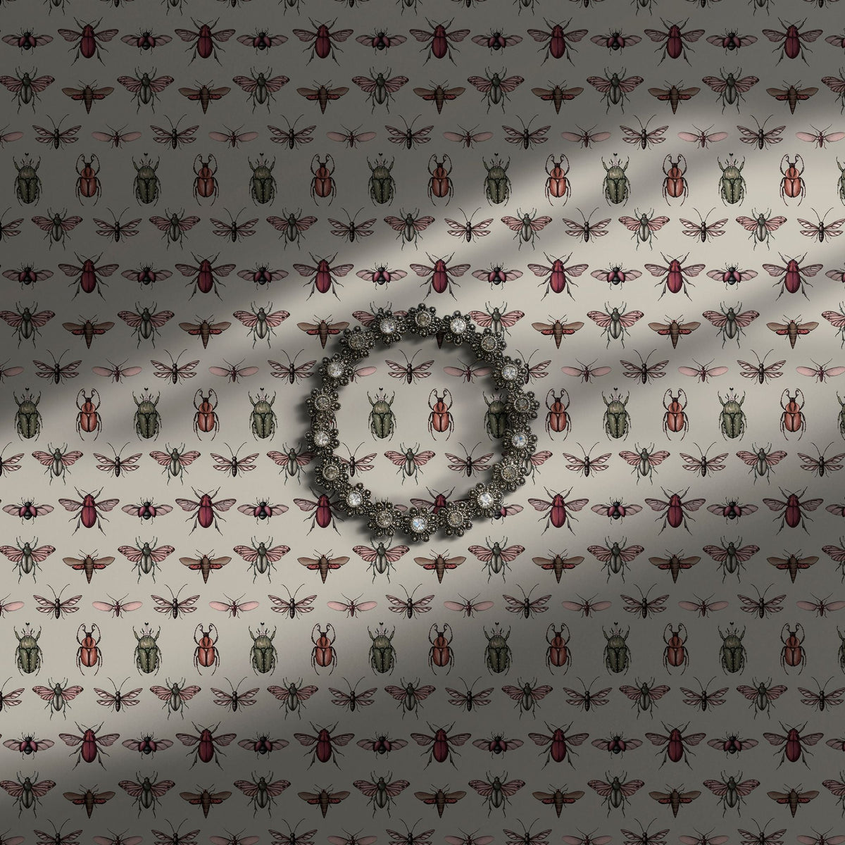 Neutral vintage bug wallpaper.