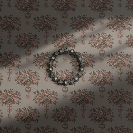 Neutral vintage floral wallpaper.