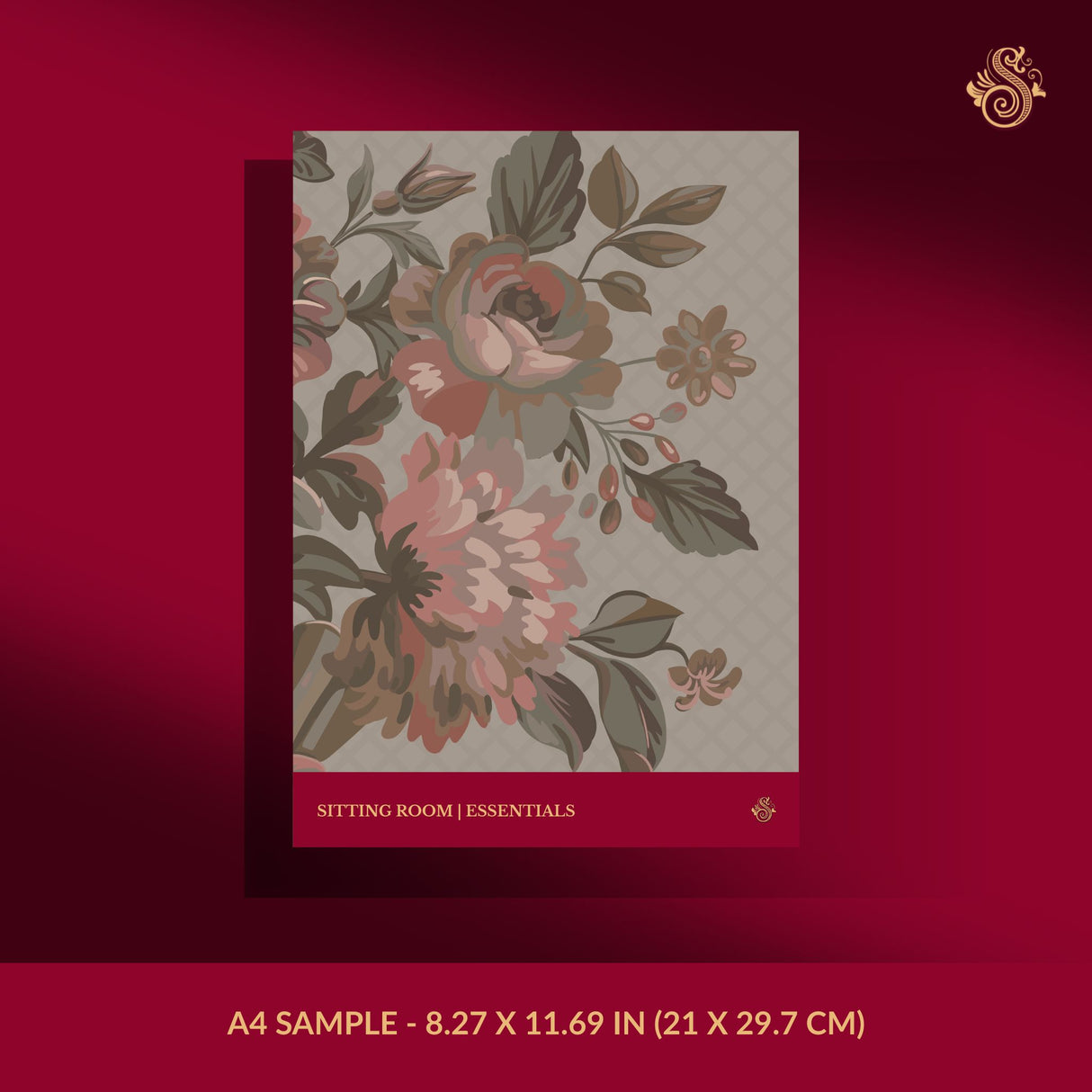 Neutral vintage floral wallpaper sample.