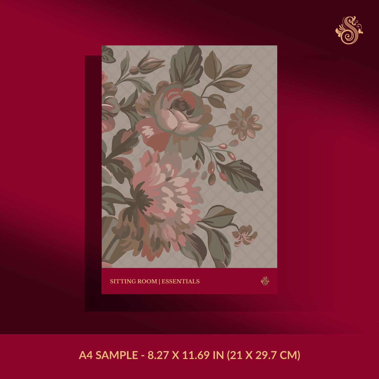 Neutral vintage floral wallpaper sample.