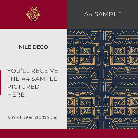 Nile Deco | Dark Blue & Yellow Graphic Art Deco Wallpaper Wallpaper Sckribbles Signature - Premium Non-Woven A4 Sample - 8.3 × 11.7 in (21 × 29.7 cm)