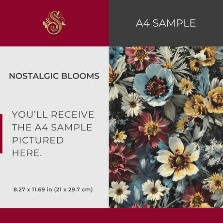 Nostalgic Blooms | Vintage Colorful Retro Floral Wallpaper Wallpaper Sckribbles Signature - Premium Non-Woven A4 Sample - 8.3 × 11.7 in (21 × 29.7 cm)