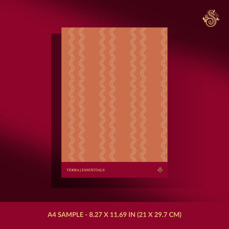 Orange terracotta wavy striped wallpaper sample.
