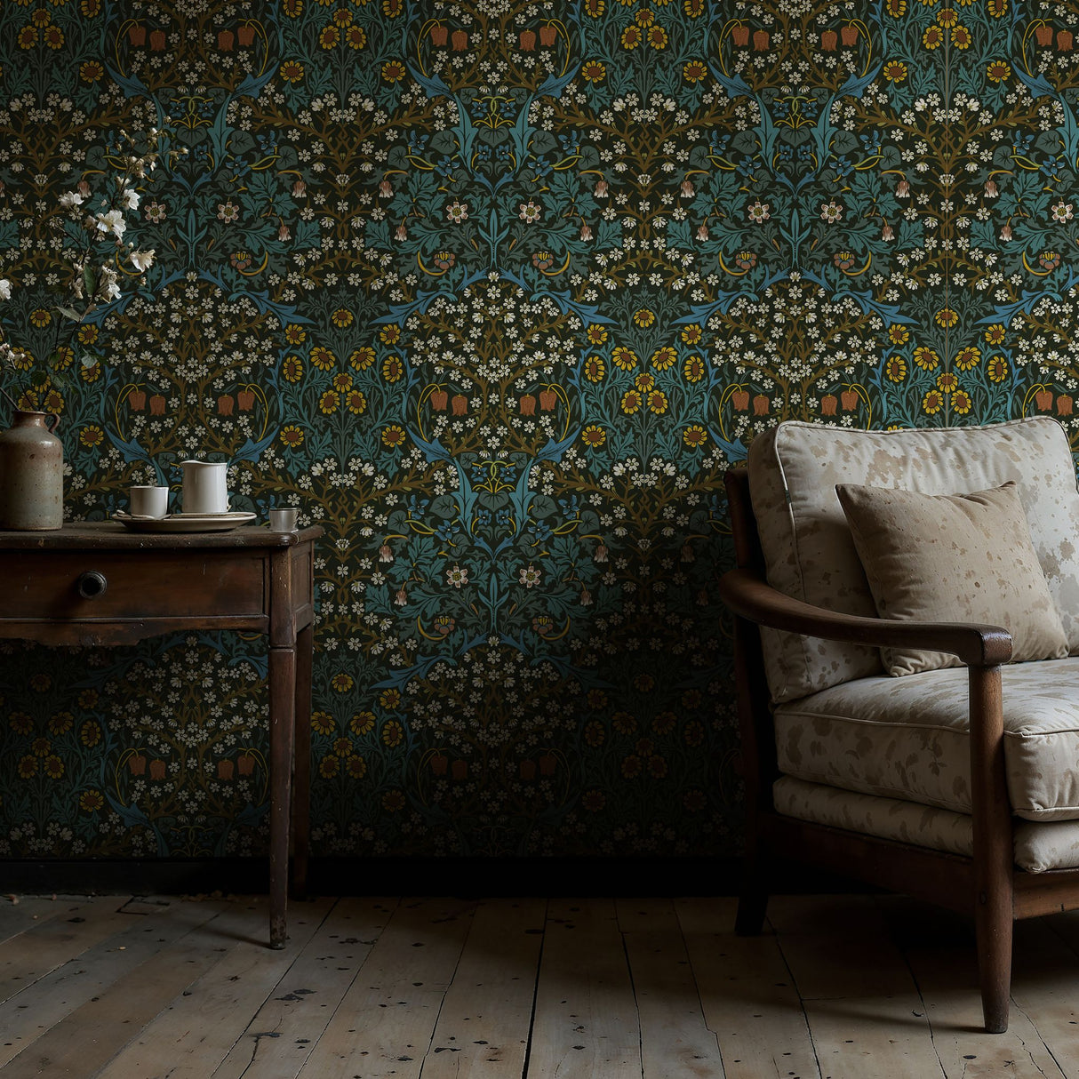 William Morris Wallpaper "Blackthorn" | Vintage Botanical Wallpaper Sckribbles