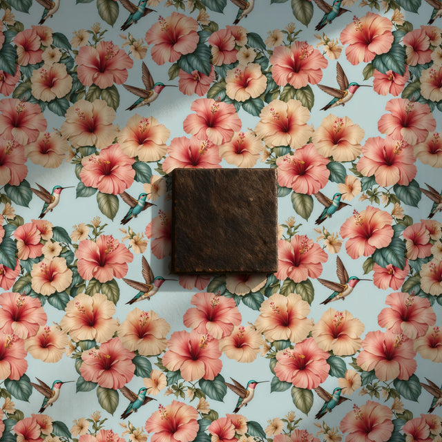 Whimsy & Bloom | Tropical Pastel Hibiscus & Hummingbird Nursery Wallpaper Wallpaper Sckribbles Signature - Premium Non-Woven Roll - 24 in x 32.8 ft (61 cm × 10 m)
