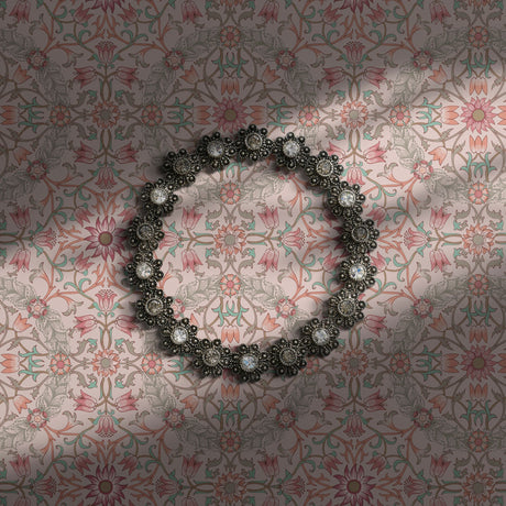 Peach and green William Morris Ceiling wallpaper.