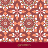 Peach and maroon geometrical tiled wallpaper.
