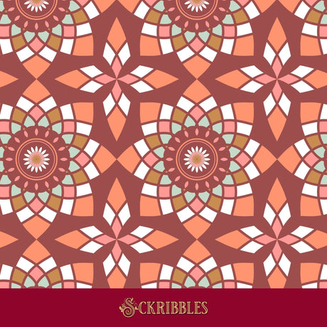 Peach and maroon geometrical tiled wallpaper.
