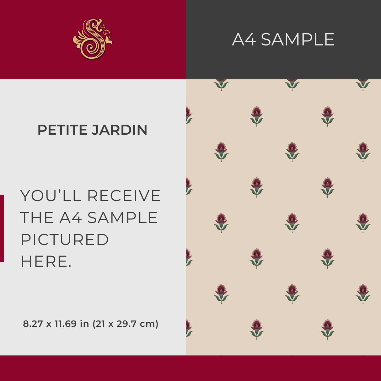 Petite Jardin | Elegant Pretty Pink & Cream Flower Wallpaper Wallpaper Sckribbles Signature - Premium Non-Woven A4 Sample - 8.3 × 11.7 in (21 × 29.7 cm)