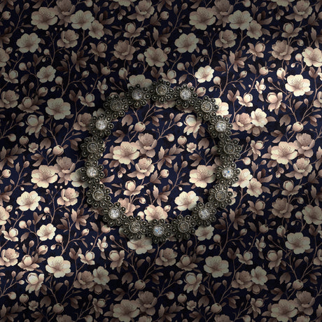 Pink cherry blossom wallpaper on a dark blue background.