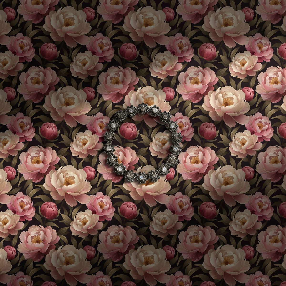 Pink floral wallpaper.