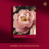 Pink peony floral wallpaper sample on a dark background.