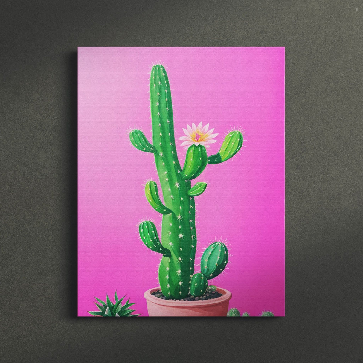 Bright Colorful Pot Plant Wall Art Canvas {Spunky Cactus} Canvas Wall Art Sckribbles   