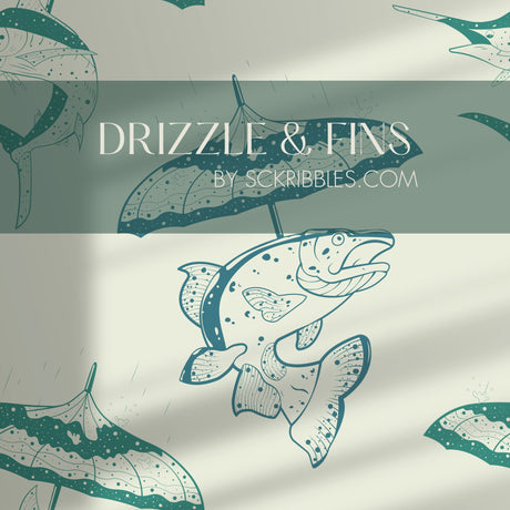 Fun Playful Fish with Umbrellas Vintage Wallpaper {Drizzle & Fins} Wallpaper Sckribbles