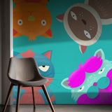 Bright Colorful Fun Cats Wallpaper Mural {Kitty Kaleidoscope} Wallpaper Mural Sckribbles