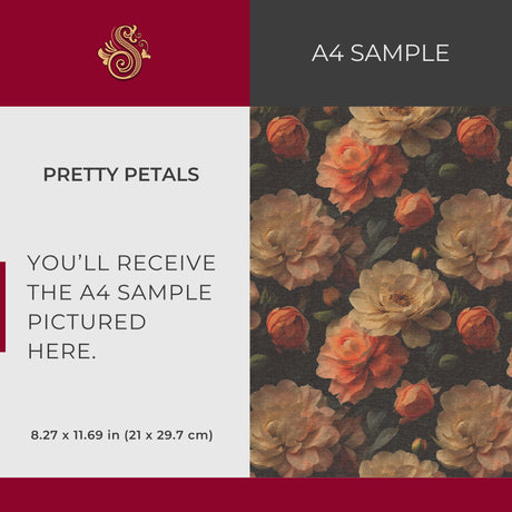 Pretty Petals | Moody Dramatic Large Floral Rose Wallpaper Wallpaper Sckribbles Signature - Premium Non-Woven A4 Sample - 8.3 × 11.7 in (21 × 29.7 cm)