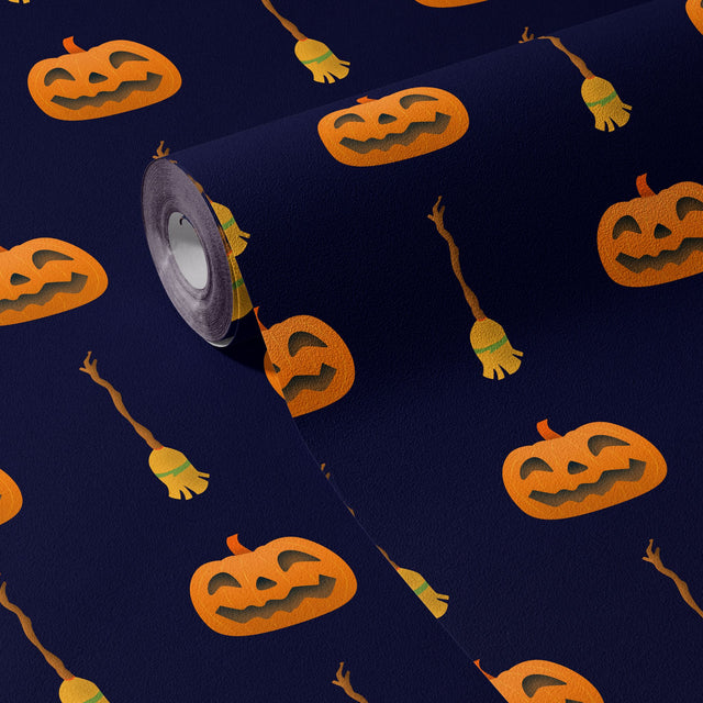 Dark Spooky Pumpkin & Broomstick Halloween Wallpaper {The Witch's Crop} Wallpaper Sckribbles