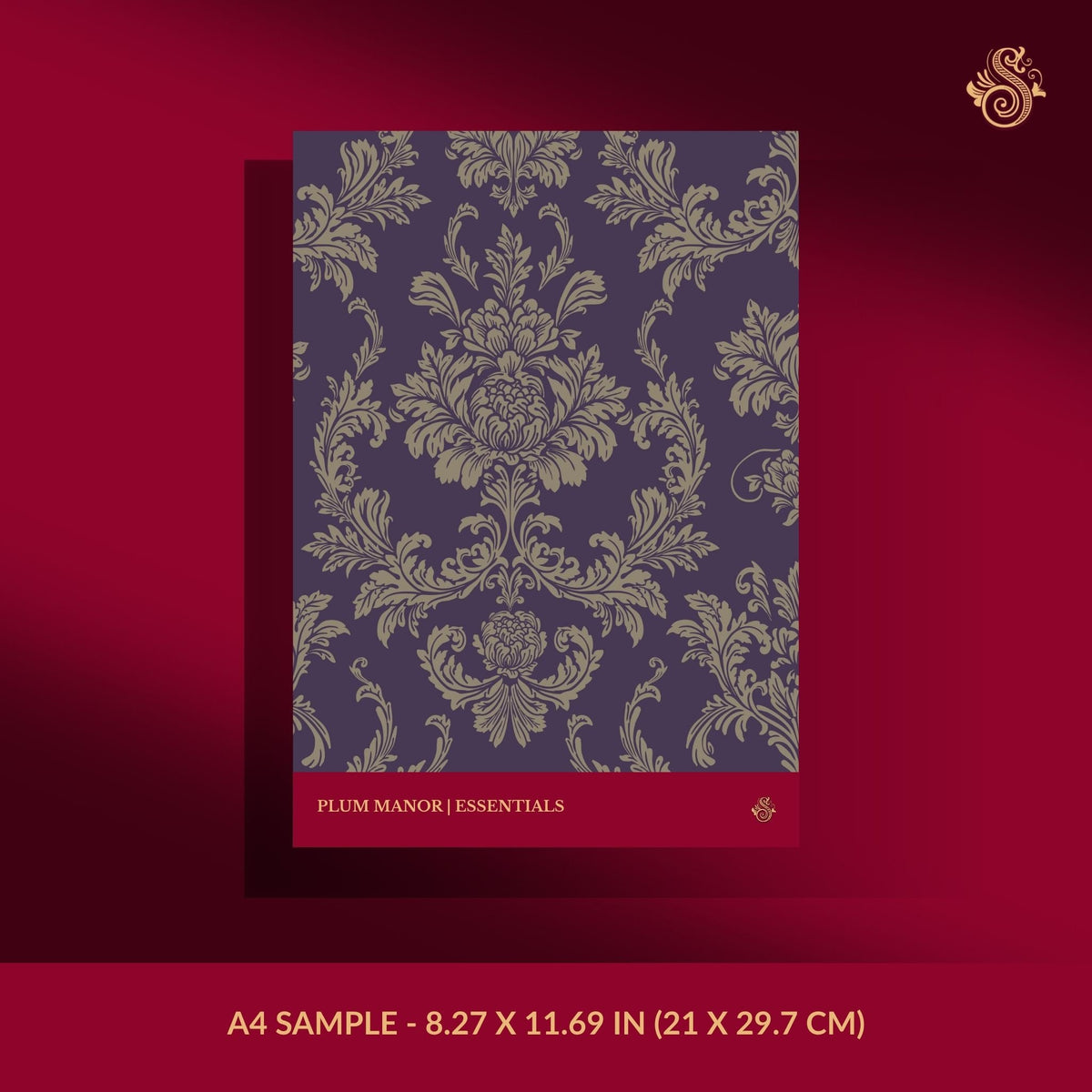 Purple damask wallpaper sample.