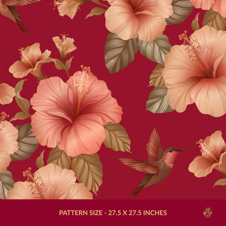 Whimsy & Bloom | Tropical Pastel Hibiscus & Hummingbird Wallpaper Wallpaper Sckribbles Signature - Premium Non-Woven Roll - 27.5 in x 32.8 ft (70 cm × 10 m) Scarlet Nectar