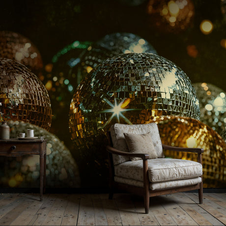 Cool Retro Funky Disco Ball Wallpaper Mural {Moody Mirrorball} Wallpaper Mural Sckribbles