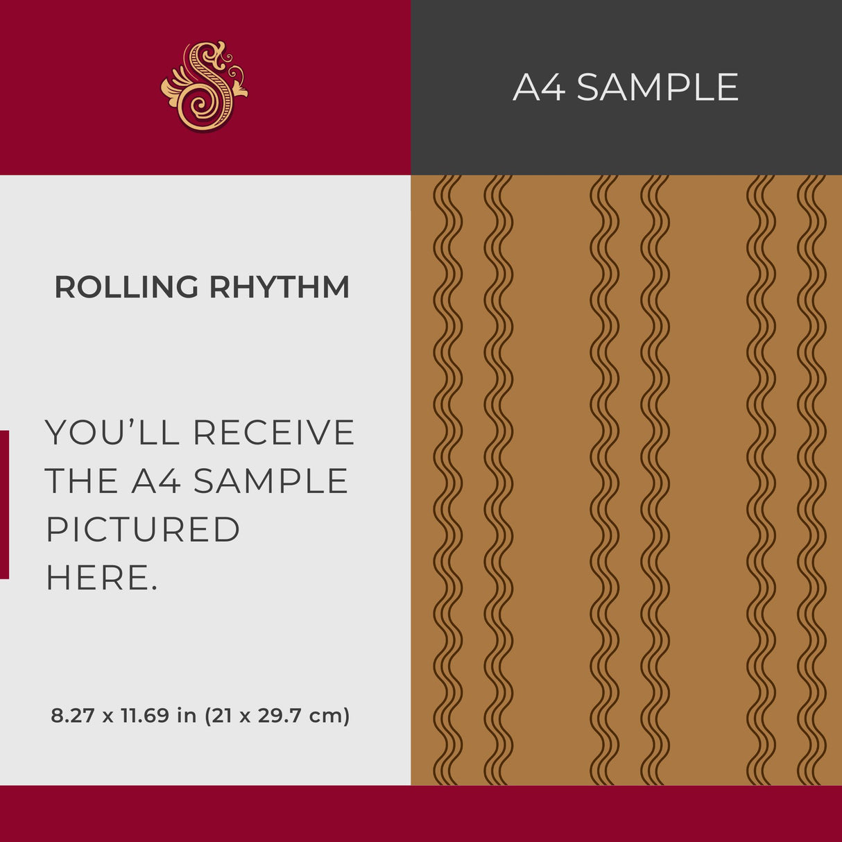 Rolling Rhythm | Caramel Brown & Black Wavy Vertical Striped Wallpaper Wallpaper Sckribbles Signature - Premium Non-Woven A4 Sample - 8.3 × 11.7 in (21 × 29.7 cm)