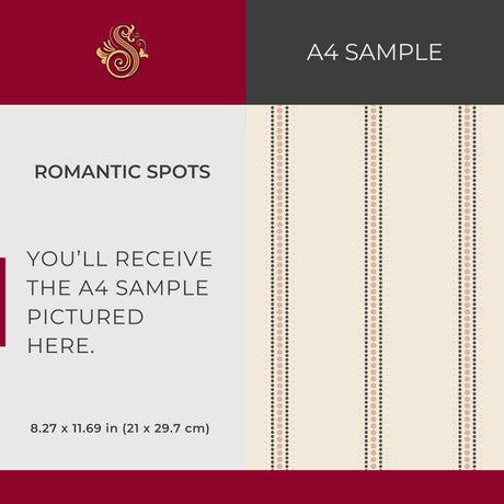 Romantic Spots | Feminine Cream Spotty Vertical Striped Wallpaper Wallpaper Sckribbles Signature - Premium Non-Woven A4 Sample - 8.3 × 11.7 in (21 × 29.7 cm)