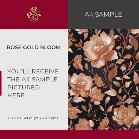 Eden Elegance | Gold Floral Luxury Chinoiserie Wallpaper Wallpaper Sckribbles Signature - Premium Non-Woven A4 Sample - 8.3 × 11.7 in (21 × 29.7 cm) Rose Gold Bloom
