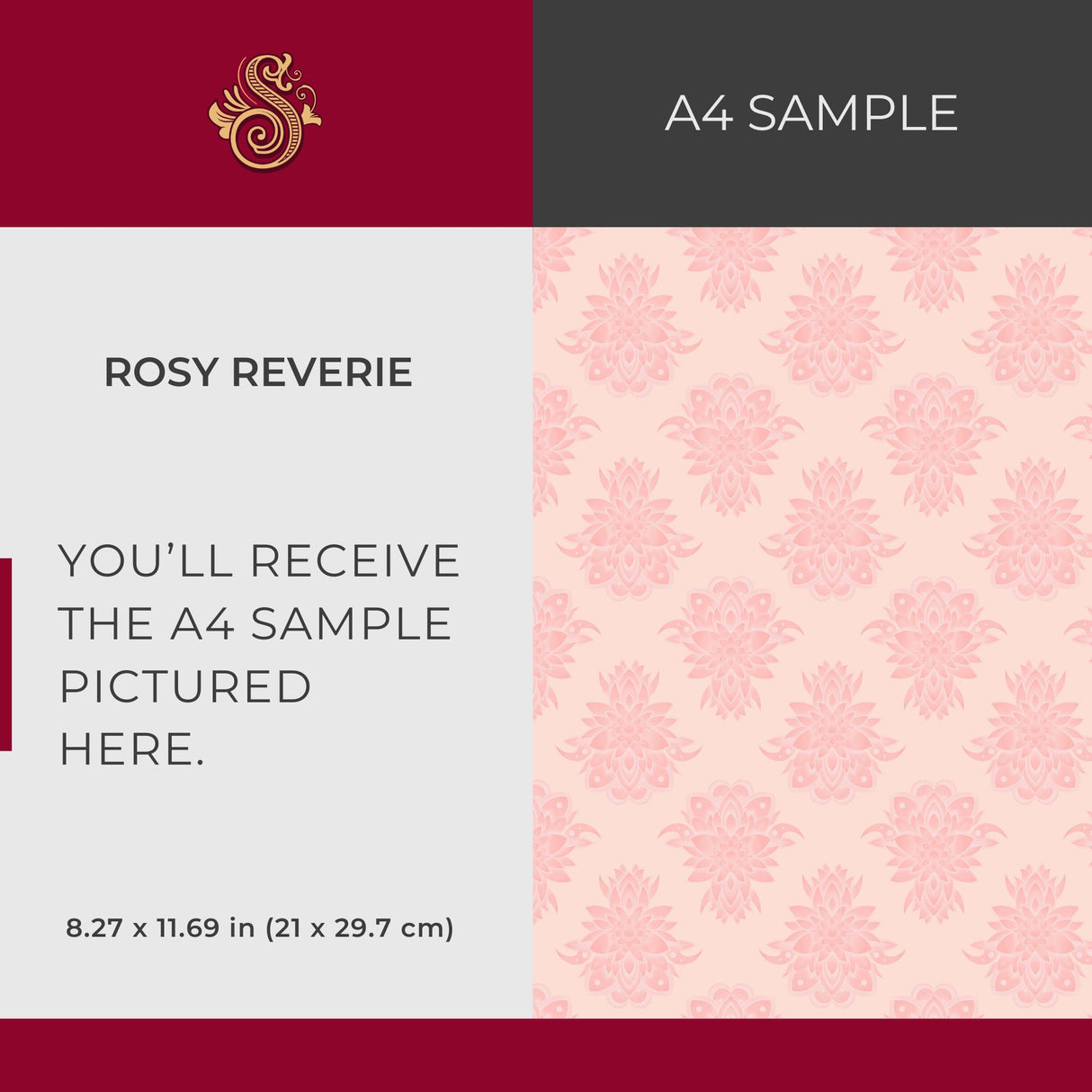 Rosy Reverie | Sweet Light Pink Feminine Coquette Damask Wallpaper Wallpaper Sckribbles Signature - Premium Non-Woven A4 Sample - 8.3 × 11.7 in (21 × 29.7 cm)